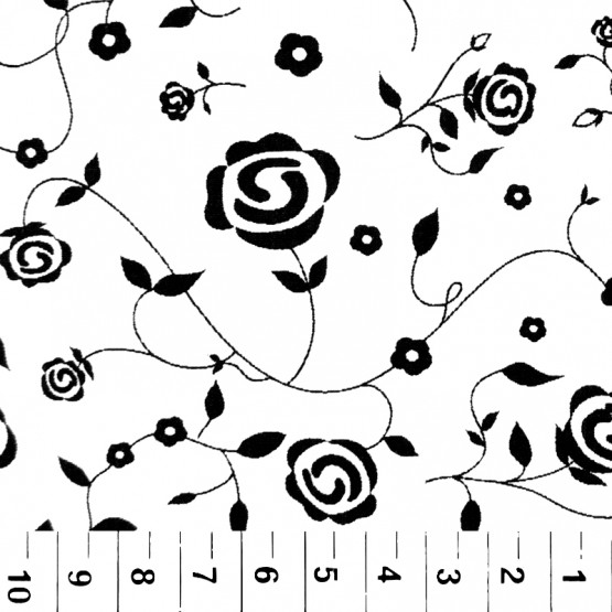 Tricoline estampada floral preto fundo branco 100% algodão