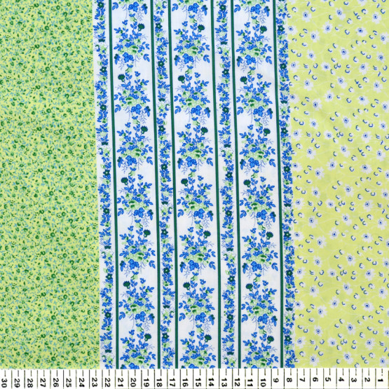 Tricoline estampada Barrada faixas em floral verde 100% algodão