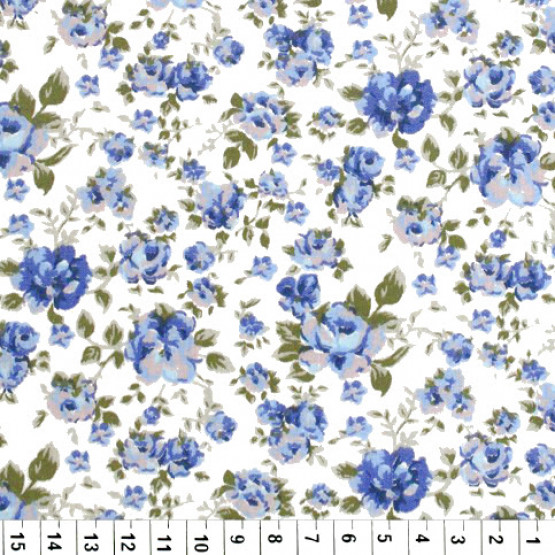 Tecido Tricoline Estampado Floral Medio Azul Larg.150cm 100%Algodão - 130gr/m²