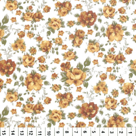 Tecido Tricoline Estampado Floral Medio Bege Larg.150cm 100%Algodão - 130gr/m²