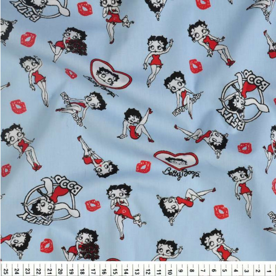 Tricoline Estampado Coleção Betty-Boop Beijo Fdo Azul Larg.150cm 100%Algodão
