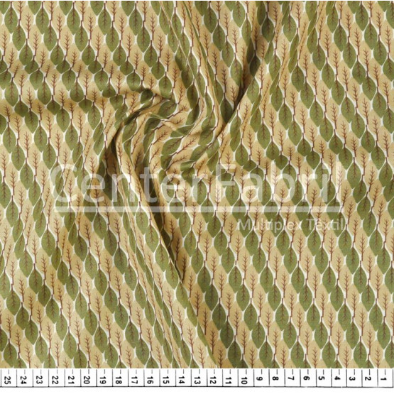 Tecido Tricoline Estampado Coleção Melodia -Folhas Verdes Larg.150cm 100%Algodão. Conserv1-I/2-2/3-2/5-3/6-2