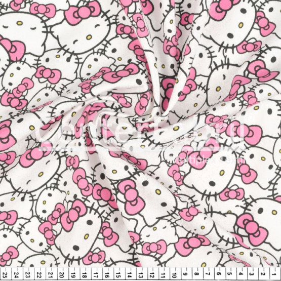 Tecido Tricoline Coleção Hello Kitty Heads Fdo Bco Larg.150cm 100%Algodão Conserv1-J/2-2/3-2/5-3/6-1