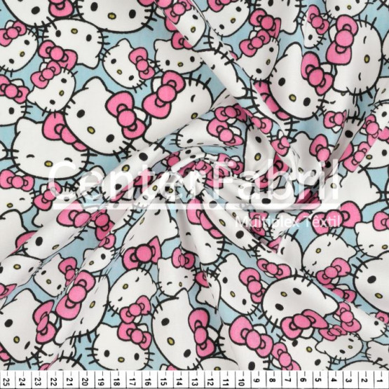 Tricoline Estampado Coleção Hello Kitty Heads Fdo Azul Larg.150cm 100%Algodão Conserv1-J/2-2/3-2/5-3/6-1
