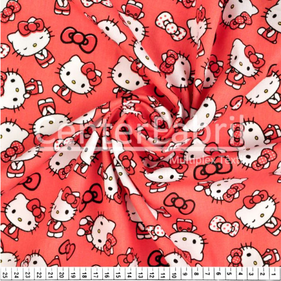 Tricoline Estampado Coleção Hello Kitty Laces Fdo Vermelho Larg.150cm 100%Algodão Conserv1-J/2-2/3-2/5-3/6-1