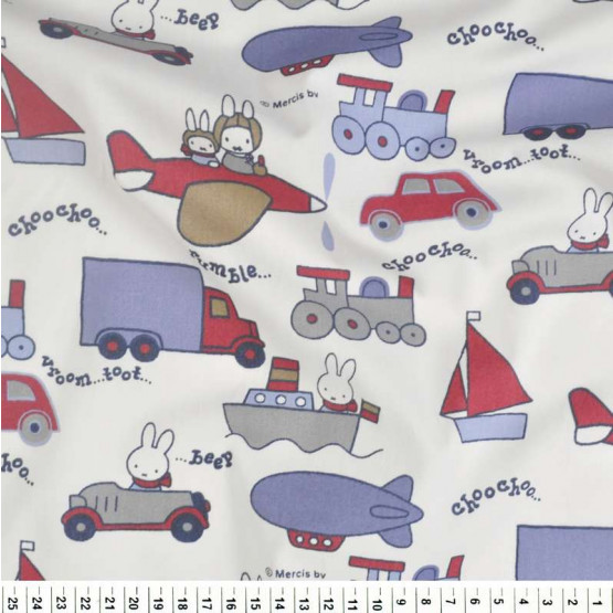 Tecido Tricoline Estampado Coleção Miffy Transporte 100%Algodão