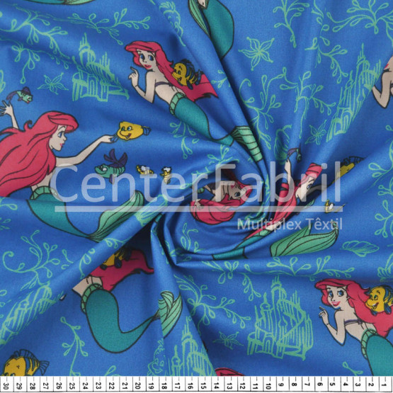 Tricoline Estampado Coleção Disney - Princesa Ariel Larg.148cm 100%Algodão