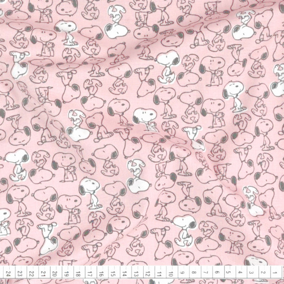Tricoline Estampado Coleção Snoopy Fdo Rosa Larg.150cm 100%Algodão - 130gr/m²