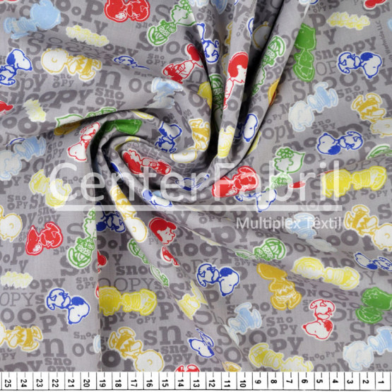 Tricoline Estampado Coleção Snoopy Turma Fdo Cinza Larg.150cm 100%Algodão - 115gr/m² Conserv1-J/2-2/3-2/5-3/6-1