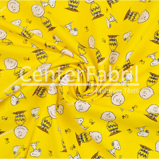 Tricoline Estampado Coleção Snoopy-Charlie Brown Fd Amarelo Larg.150cm 100%Algodão