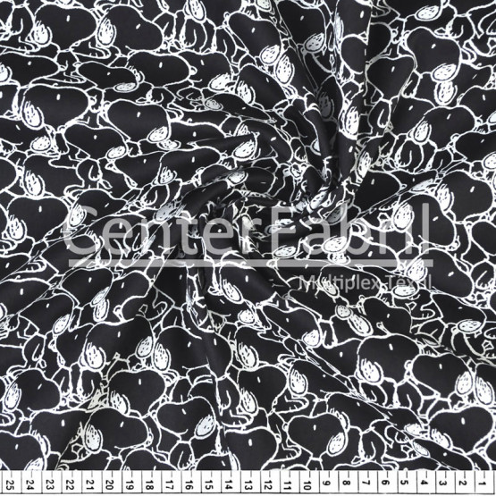 Tricoline Estampado Coleção Snoopy Full Fdo Preto Larg.150cm 100%Algodão - 115gr/m² Conserv1-J/2-2/3-2/5-3/6-1