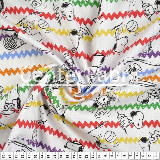Tricoline Estampado Coleção Snoopy Chevron Fdo Branco Larg.150cm 100%Algodão - 115gr/m² Conserv1-J/2-2/3-2/5-3/6-1