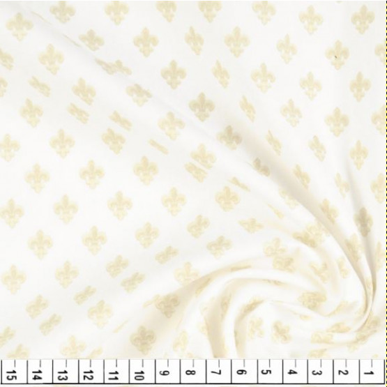 Tecido Tricoline Estampado Coleção Majestade -Flor de Lis Bege Fundo Branco- Larg150cm 100%Algodão. Conserv1-I/2-2/3-2/5-3/6-2