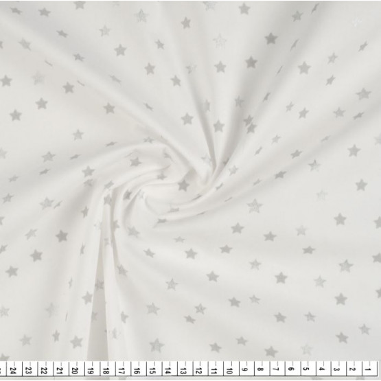 Tecido Tricoline Estampado Coleção Coelhos -Estrelinha Maior Prateada Fundo Branco- Larg150cm 100%Algodão. Conserv1-I/2-2/3-2/5-3/6-2