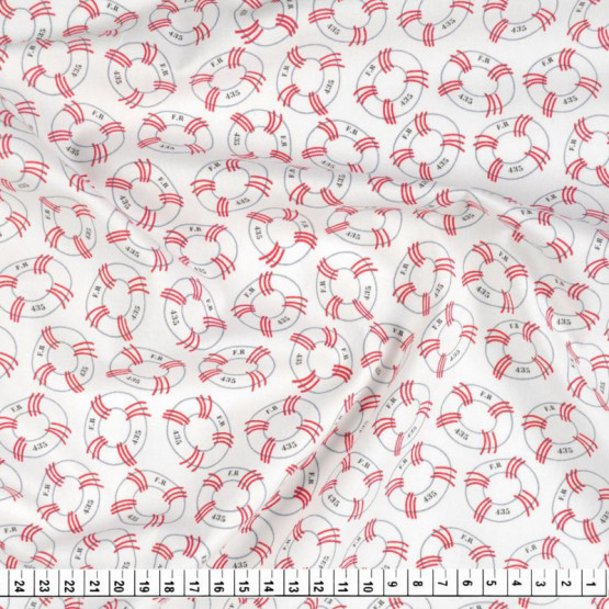 Tricoline Estampado Coleção Navy Boia Branca Larg.150cm 100%Algodão