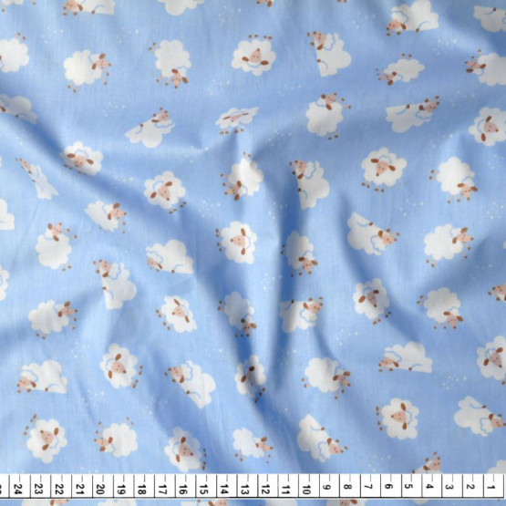 Tricoline Estampado Coleção Piv-Cat Ovelha Fdo Azul Cl Larg.150cm 100%Algodão