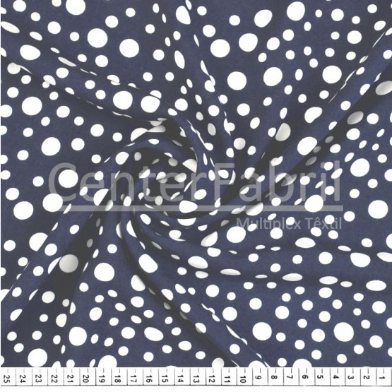 Tecido Viscose Estampa Bolas Brancas Fdo Marinho Larg 140cm 100%Viscose. 121gr/m² Conserv1-H/2-2/3-3/5-3/6-1