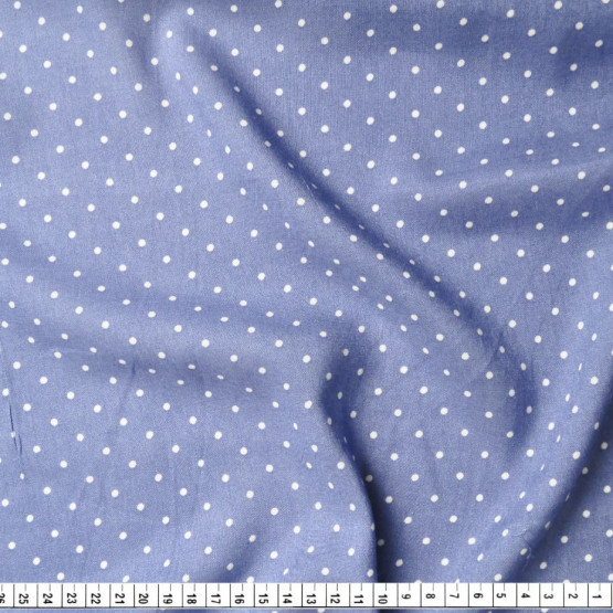 Tecido Viscose Denim Leve Estampa Bolinha Bco Fdo Azul Larg.145cm 100%Viscose 90gr/m2