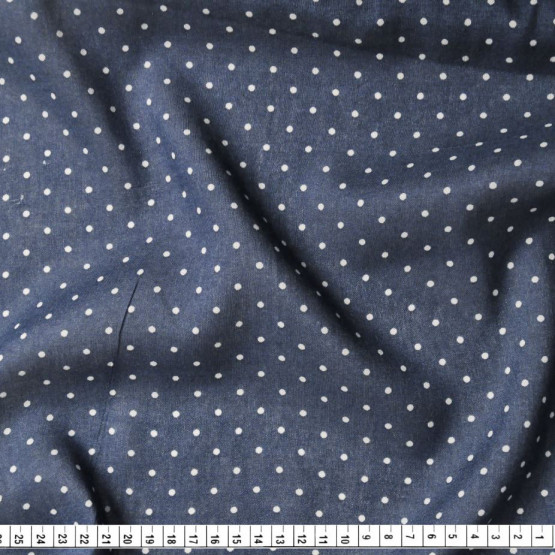 Tecido Viscose Denim Leve Estampa Bolinha Bco Fdo Marinho Larg.145cm 100%Viscose 90gr/m2