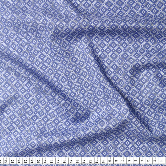 Tecido Viscose Denim Leve Estampa Geométrico Fdo Azul  Larg.145cm 100%Viscose 90gr/m2