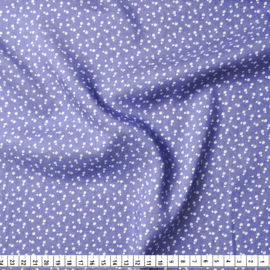 Tecido Viscose Denim Leve Estampa Bolinhas Bcas Fdo Azul Larg.145cm 100%Viscose 90gr/m2