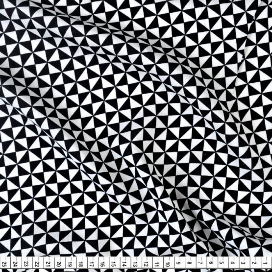 Tecido Viscose Estampa Geométrica Branco e Preto Larg.140cm 100%Viscose 104gr/m2