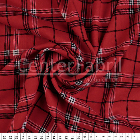 Tecido Viscose Estampa Xadrez Vermelho Larg 140cm 100%Viscose 134gr/m2 des76cor460, Conserv 1-N/2-2/3-2/5-3/6-1