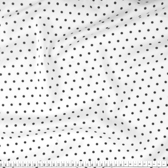 Tecido Viscose Flamê Estampa Bolinha Preta e Fundo Branco Larg.140cm 100%Viscose 136gr/m2  des09cor100