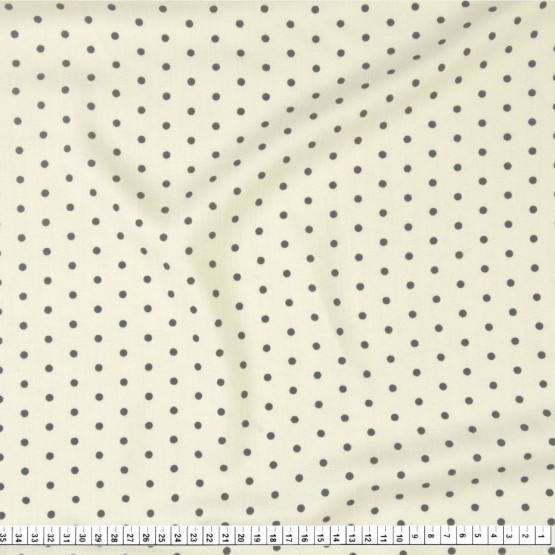 Tecido Viscose Flamê Estampa Bolinha Preta e Fundo Marfim Larg.140cm 100%Viscose 136gr/m2  des09cor214