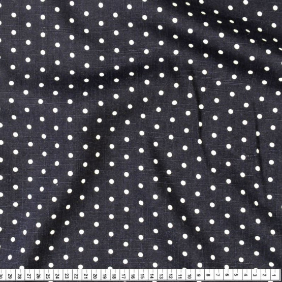Tecido Viscose Flamê Estampa Bolinha Marfim e Fundo Preto Larg.140cm 100%Viscose 136gr/m2 des09cor999