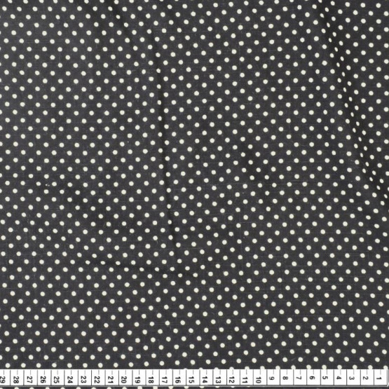 Tecido Viscose Flamê Estampa Bolinha Marfim e Fundo Preto Larg.140cm 100%Viscose 136gr/m2 des11cor999