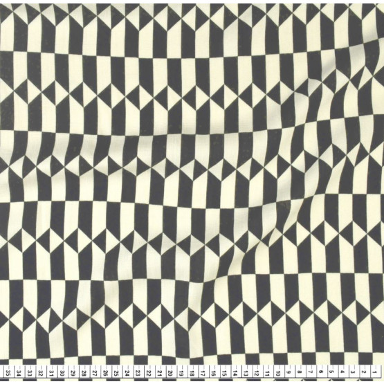 Tecido Viscose Flamê Estampa Geométrica Listrada Preto e Marfim Larg.140cm 100%Viscose 136gr/m2 des16cor214