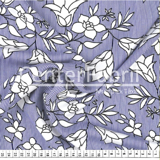 Tecido Viscose Listrado Azul Royal Floral Larg.140cm 100%Viscose 106gr/m². Conserv1-N/2-2/3-2/4-3/6-1