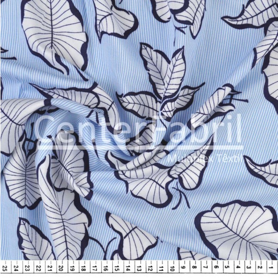 Tecido Viscose Listrado Azul Floral Larg.140cm 100%Viscose 106gr/m². Conserv1-N/2-2/3-2/4-3/6-1