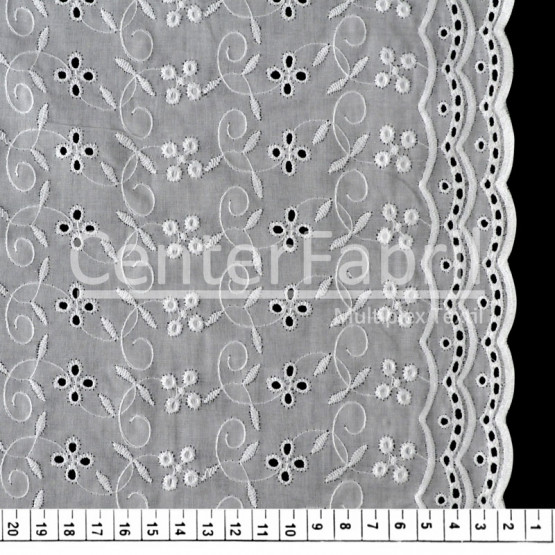 Tecido Laise Branca Larg.132cm - 142gr/m² 100% Algodão. Conserv1-I/2-2/3-2/5-3/6-1