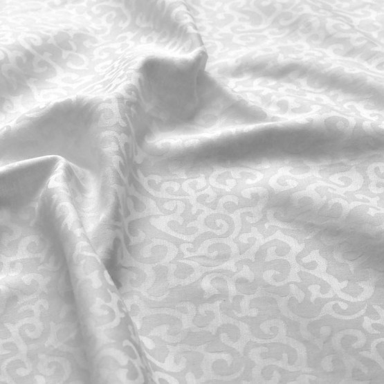 Tecido Percal 300 FIOS Jacquard  Branco Arabesco Largura 250cm 100% Algodão - ref 91003bcdes03