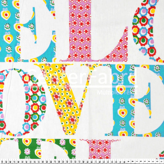 Tecido de Lençol 150 Fios Estamp Letras Love Larg 250cm 100%Algodão des1833