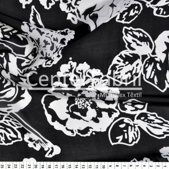 Tecido Mousseline Chiffon Estampado Branco e Preto Larg 147cm 100%Poliester.Conserv1-N/2-2/3-2/4-5/5-3/6-1