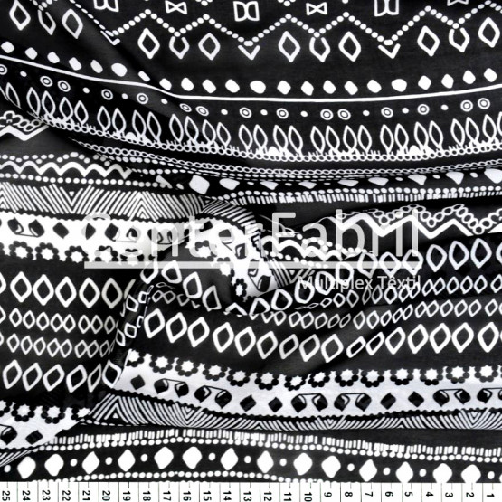 Tecido Mousseline Chiffon Estampado Branco e Preto Larg 147cm 100%Poliester.Conserv1-N/2-2/3-2/4-5/5-3/6-1