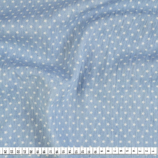 Tecido Jeans Leve Chambray Washed Estampa Estrelas Largura 150cm 100%Algodão desD02 153gr/M²