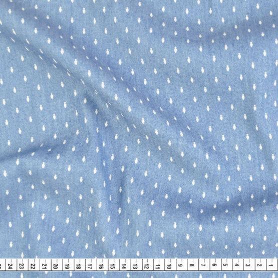 Tecido Jeans Leve Chambray Washed Estampa Pingente Largura 150cm 100%Algodão desD10- 153gr/M²