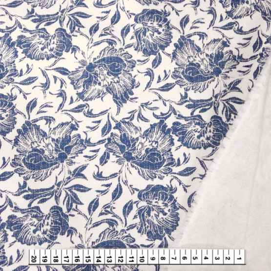 Tecido Brim Mali c/Elastano Estamp  Denin Floral Indigo Larg 160cm 99%Algodão1%Elastano 337,7 gr/m2