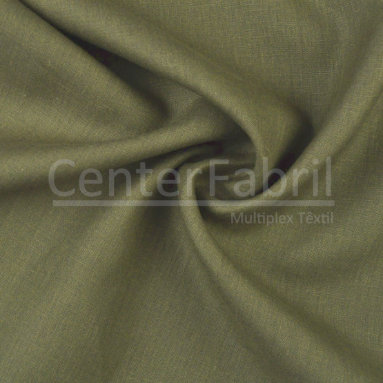 Tecido Linho Verde Militar Claro Larg 150cm 100% Linho para Calça e Blazer - 215gr/m²