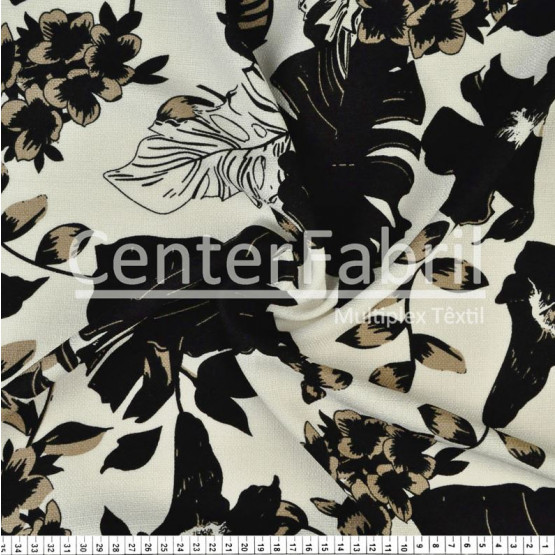 Tecido Rústico Estampado Floral Fdo Marfim Largura 147cm 100%Poliester 168gr/m2
