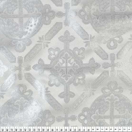 Tecido Jacquard c/Fio Metal  p/ Casula e Paramentos Prata Larg 147cm 88%Poliester 12%Outras Fibras