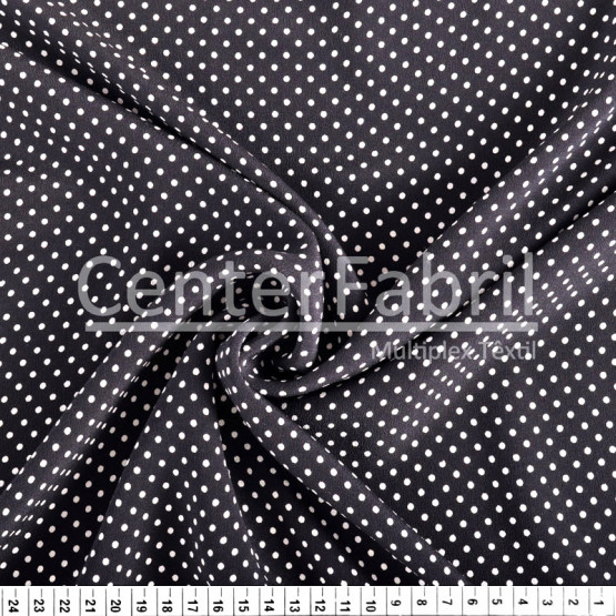 Tecido Crepe Chine Seda Pura Estampada Poá Bco Fdo Preto Larg 135cm 100%Seda . Conserv1-P/2-2/3-3/5-3/4-1/6-1