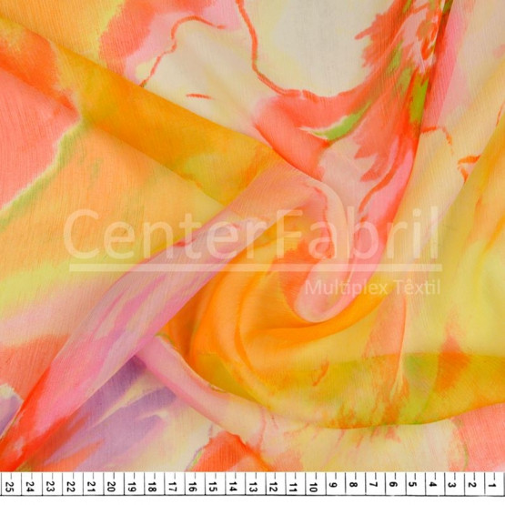 Tecido Chiffon Seda Pura Estampada Larg 135cm 100%Seda  Conserv1-P/2-2/3-3/5-3/4-1/6-1