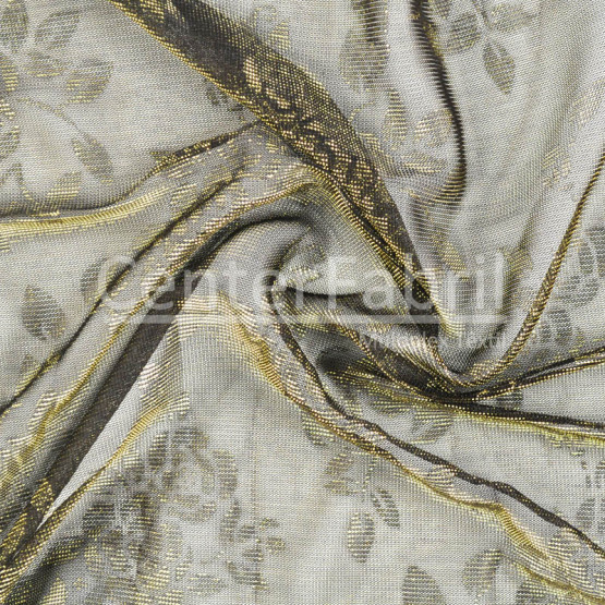 Tecido Malha Lurex Estampa de Rosas Peq Larg 150cm 72%Poliester/20%Viscose 8%Fio Metalizado