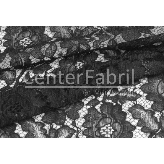 Tecido Renda Marjorie Preto Larg 150cm 100%Poliester 167gr/m2. Conserv. 1-H/2-2/3-3/5-3/6-8