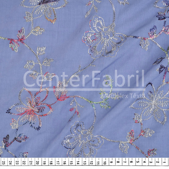 Tecido Viscose Bordada Azul Larg 140cm 100%Viscose 163gr/m2.Conserv1-N/2-2/3-2/5-3/6-1